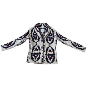 Bob Timberlake Southwestern Shawl Collar Cardigan Sweater Navy Burgundy Tan M